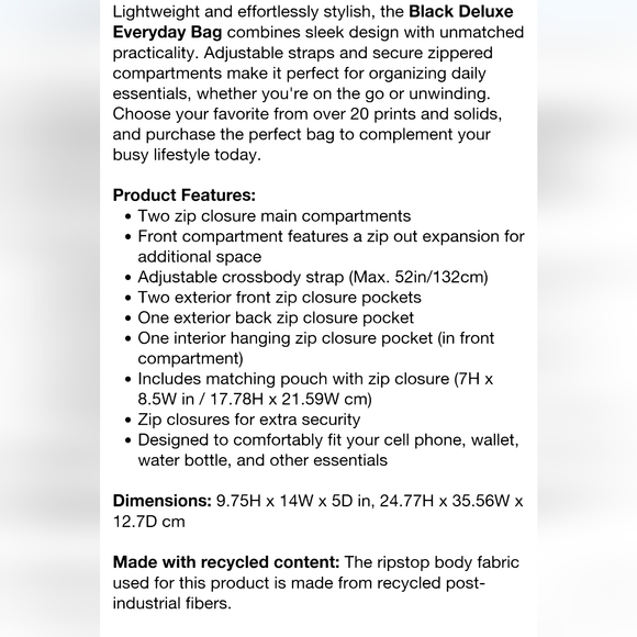 LeSportsac Shiney Black Deluxe Everyday Expandable Travel Shoulder/Cross Bag EUC - Picture 11 of 15